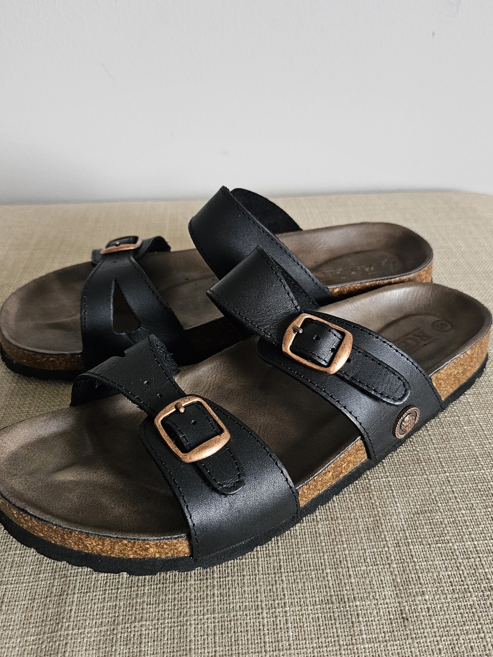 Black Double-Buckle Cork Footbed Sandals